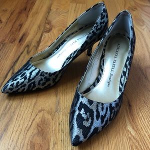 Silver metallic brocade leopard heels